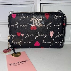 NWT Juicy Couture Black Wallet with Pink and Red Hearts